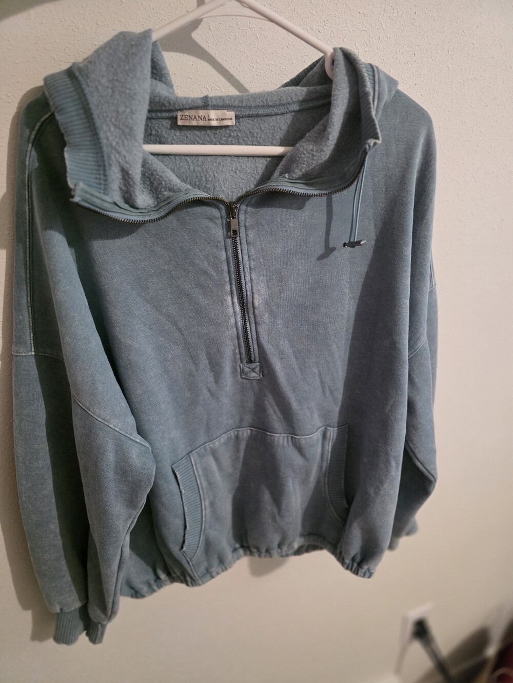 Zenana Outfitters Women's Dusty Blue Quarter Zip-Front Jacket